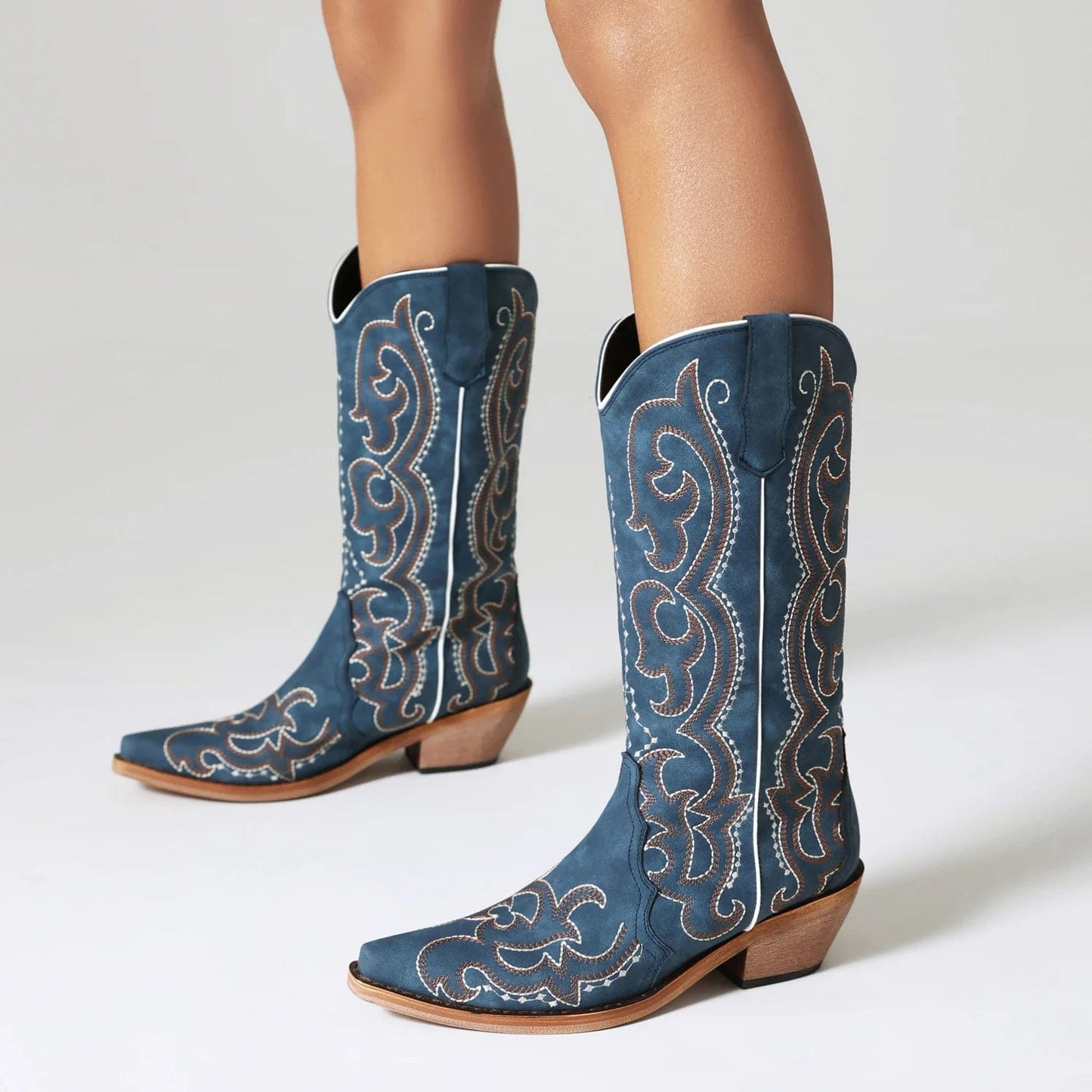 BUSY GIRL KK4961 fashion embroidery trend 2024 blue western cowboy boots size 48 thick heels ladies knee high shoes women boots