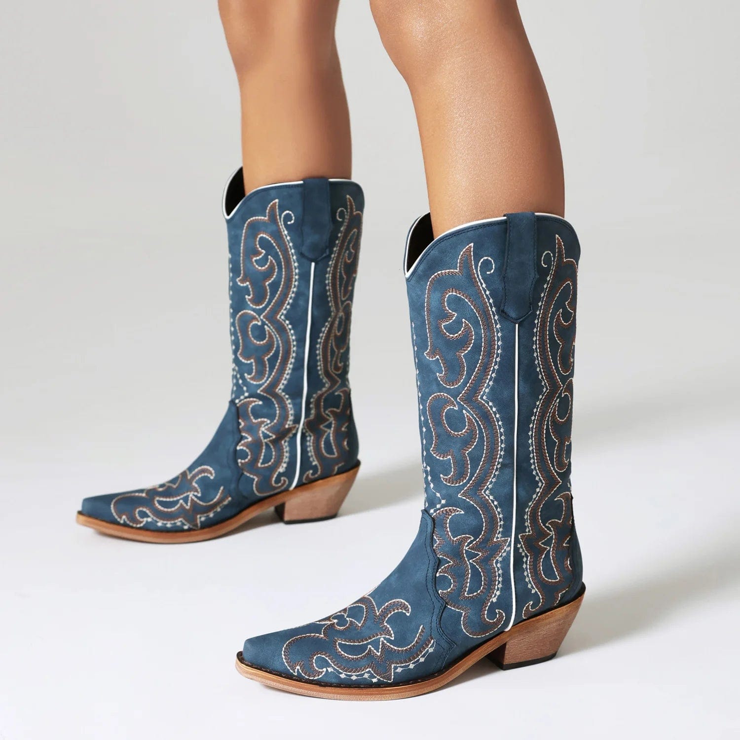 BUSY GIRL KK4961 fashion embroidery trend 2024 blue western cowboy boots size 48 thick heels ladies knee high shoes women boots