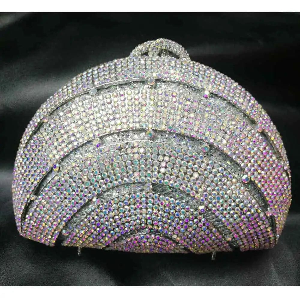 clutch AB silver / with Box Chain / CN Shell Designer rainbow Crystal Evening Bags Party Purse Wedding Clutch Bags Female Handbags SC989