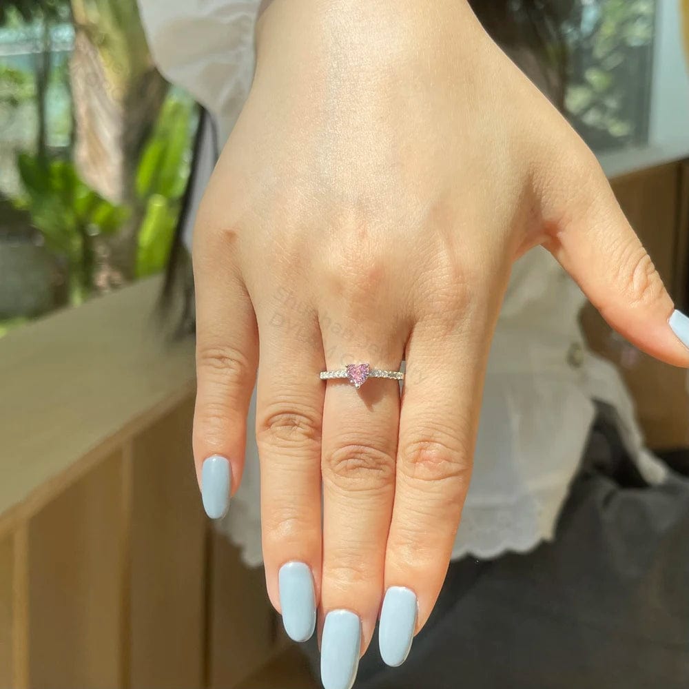 Dylam In Stock Fast Shipping Simplicity Minimalist 5A Level CZ Stone Wedding Rings Heart Love 925 Silver Sterling Rings Jewelry