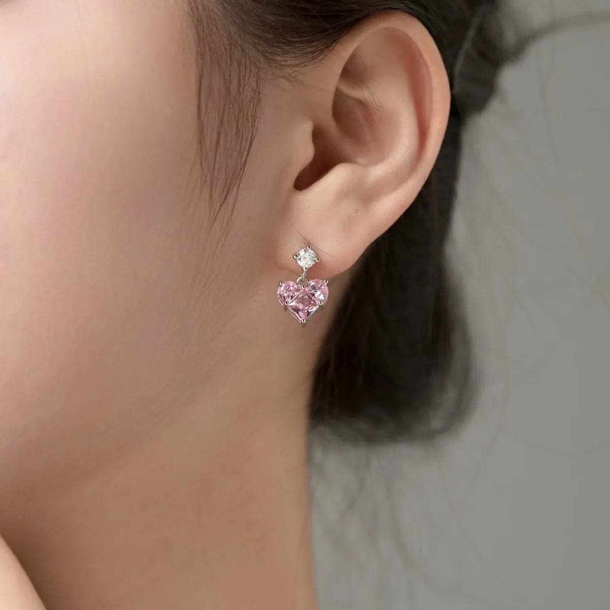 Dylam Korean Style 18K Gold Pink Cz Cubic Zirconia Diamond Drop Earring S925 Silver Cute Pink Heart Stud Earrings Women Girls