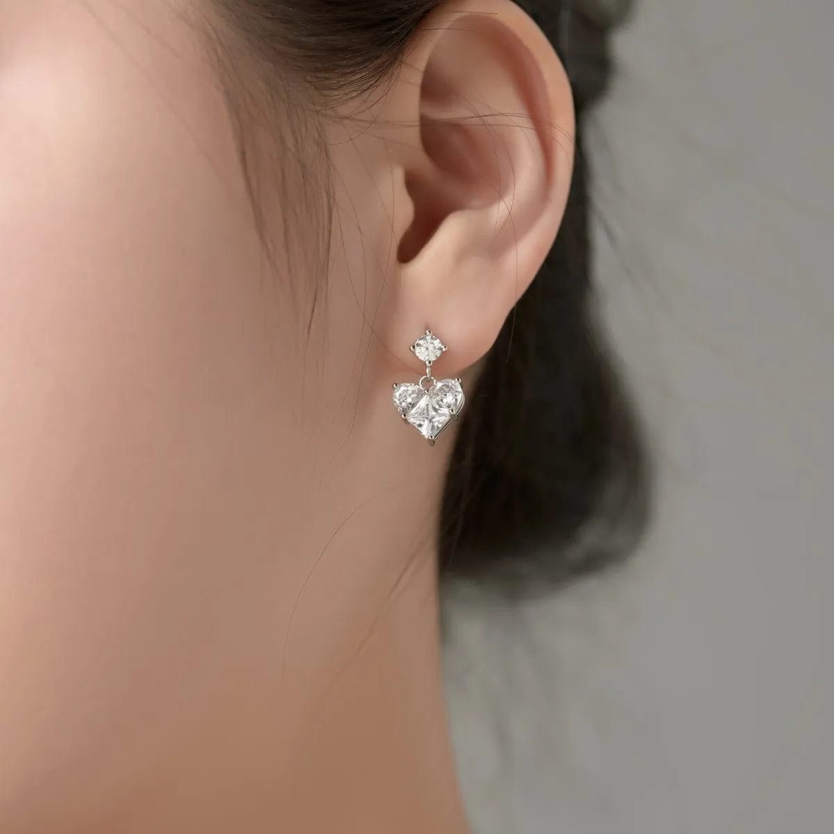 Dylam Korean Style 18K Gold Pink Cz Cubic Zirconia Diamond Drop Earring S925 Silver Cute Pink Heart Stud Earrings Women Girls