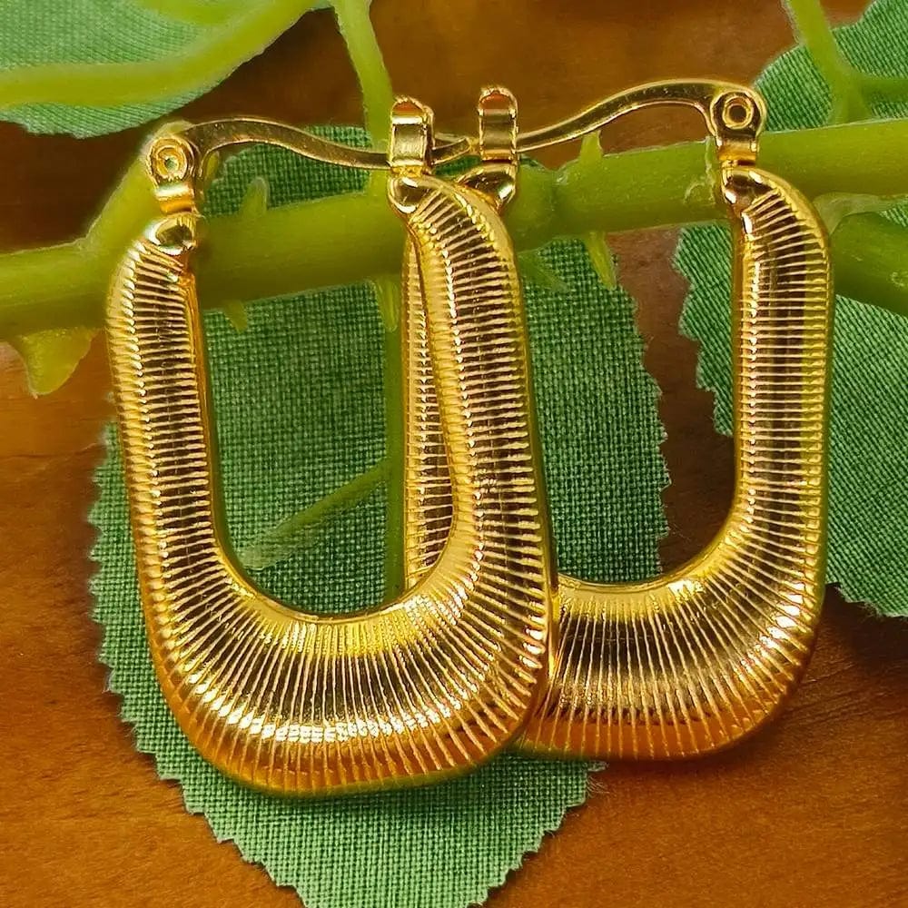 Earrings / Gold FANJIN Square Chunky Hoop Earrings Letter Huggies 18K Gold Plated Earrings Delicate Minimalist Stainless Steel Jewelry 2024