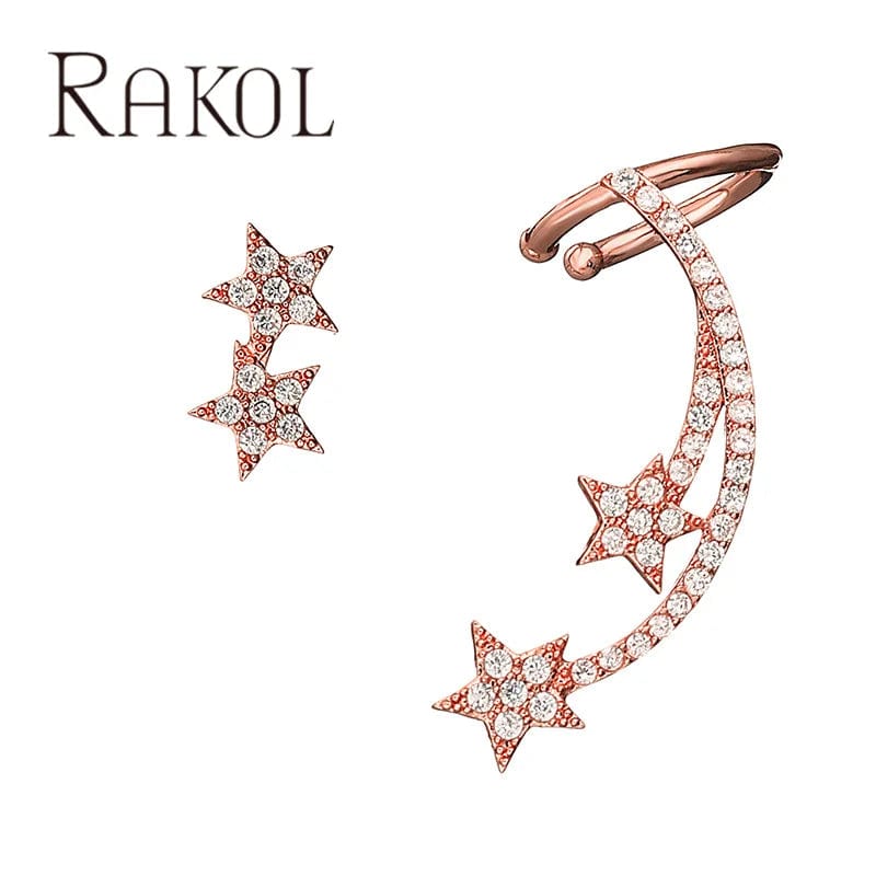 EP2642-Rose gold B / EP2642-Rose gold B RAKOL EP2642 Pentagram Rose Gold Plated Zircon Stud Earrings Simple Fashion Dating Stud Earrings