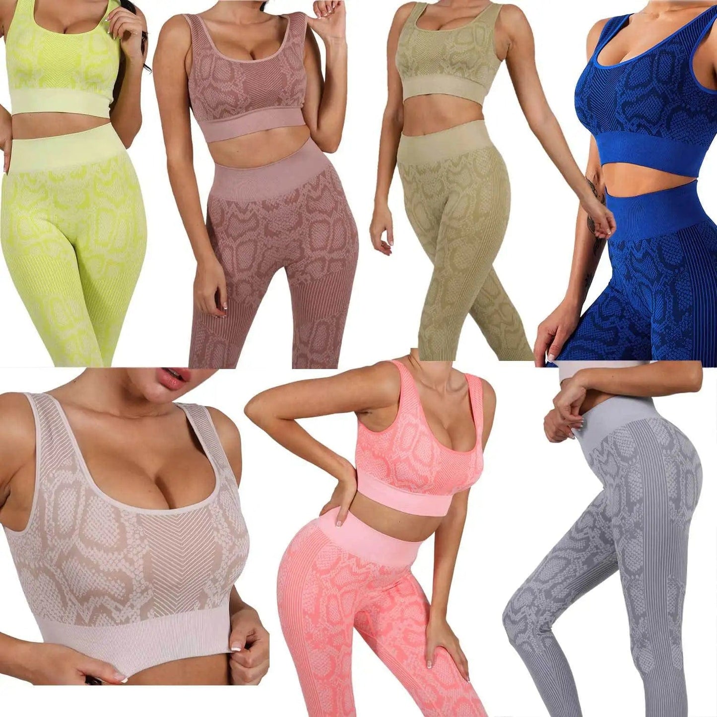 European and American snake print yoga suit sports vest high waist trousers seamless yoga suit track and field jogging suit