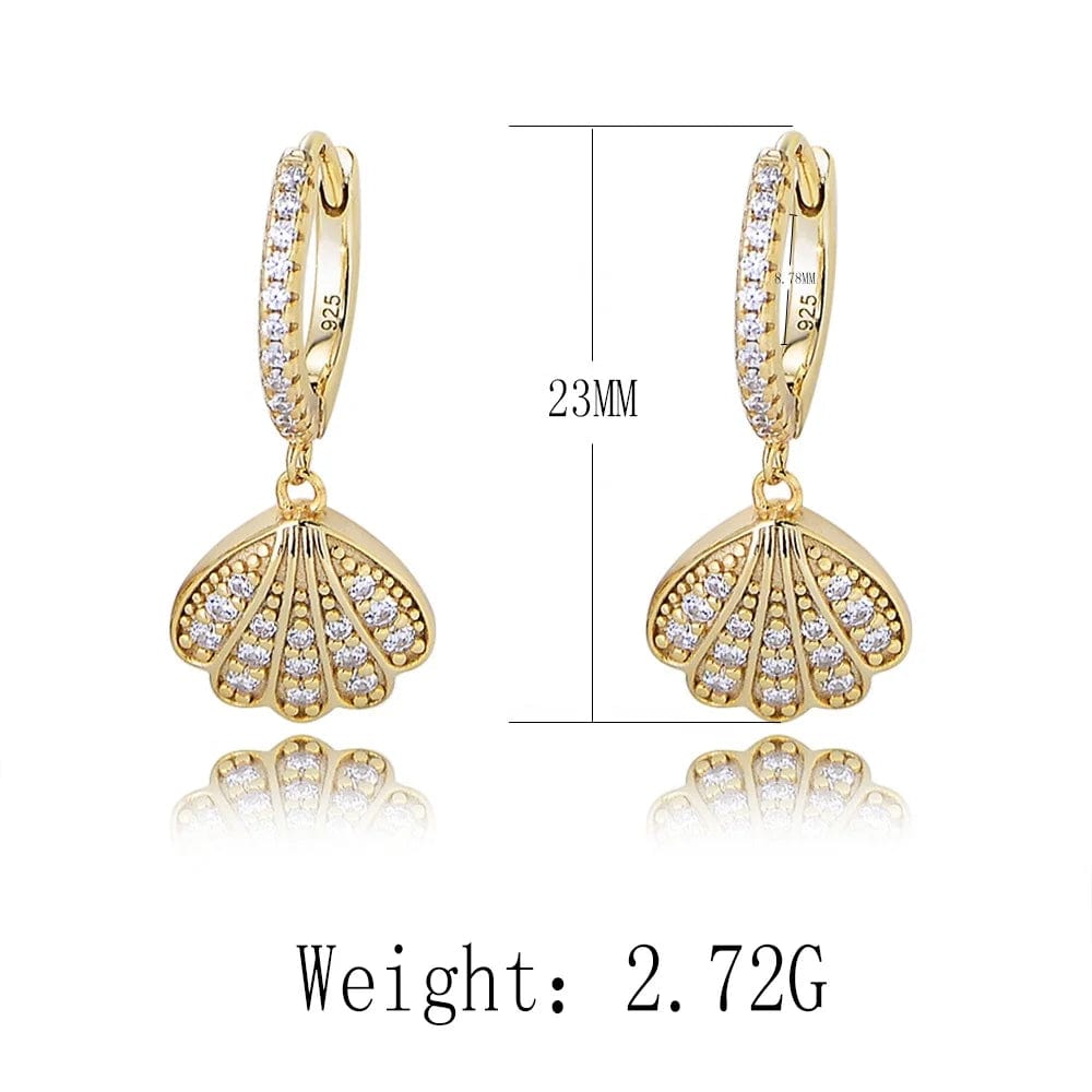 fashion cute Mini  Seashells jewelry psj 925 Sterling silver 14k gold plated bling Cubic Zircon Huggies Earrings for kids girls