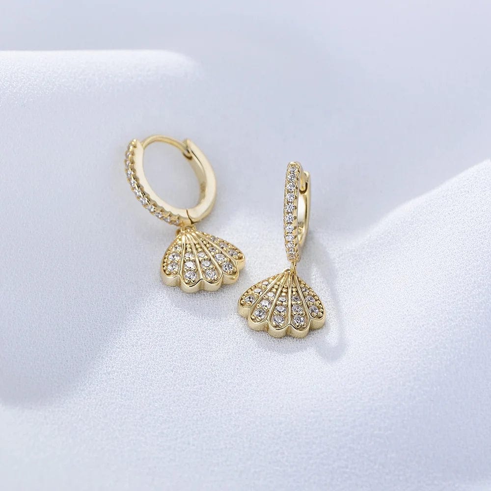 fashion cute Mini  Seashells jewelry psj 925 Sterling silver 14k gold plated bling Cubic Zircon Huggies Earrings for kids girls