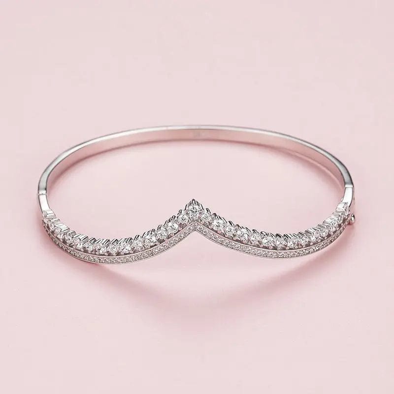 Fine 925 sterling silver classic fashion hand wrist cuff jewelry V-shaped bracelet cubic zirconia crown open bangle