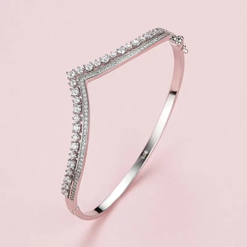 Fine 925 sterling silver classic fashion hand wrist cuff jewelry V-shaped bracelet cubic zirconia crown open bangle