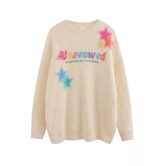 Free / 1 2024 Spring new arrival Ladies crew neck long sleeve sweater star fluffy women sweater jumper