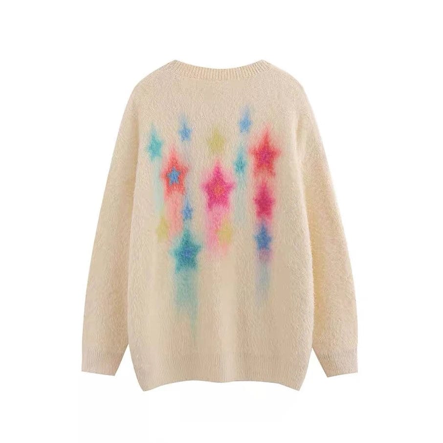 Free / 1 2024 Spring new arrival Ladies crew neck long sleeve sweater star fluffy women sweater jumper