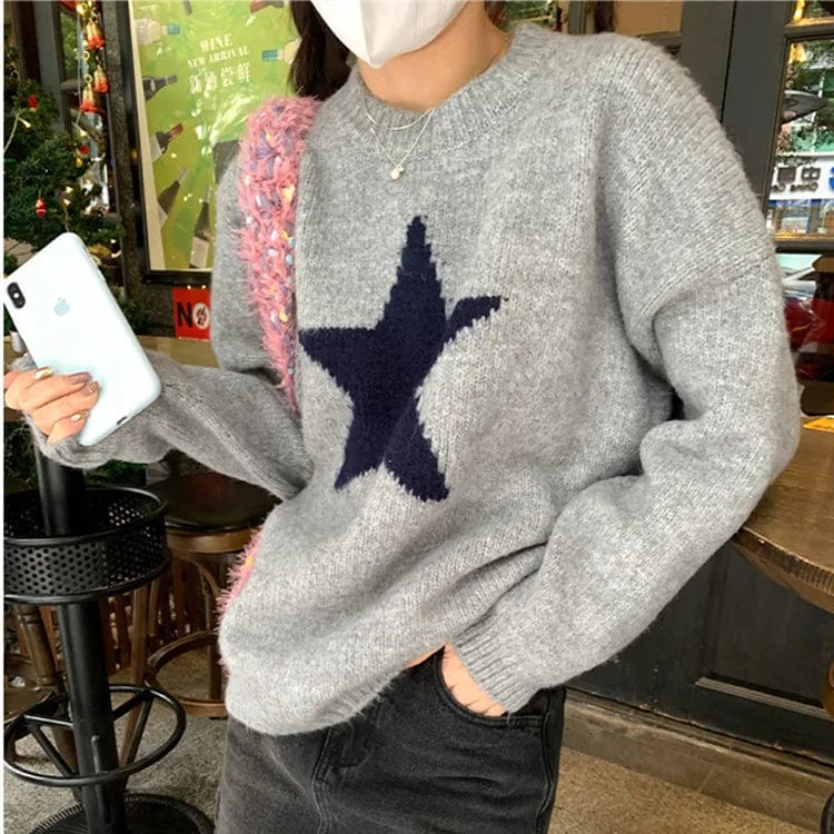 Free / Gray 2024 Spring new arrival long sleeve jumper star cable knit women sweater pullover