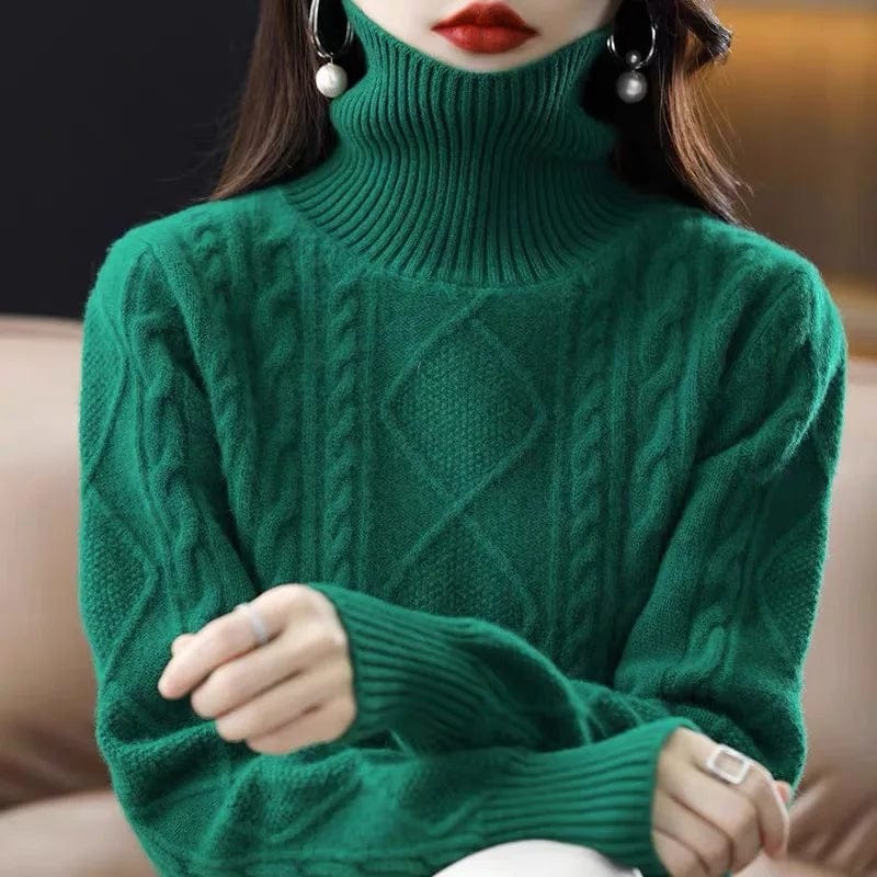 Free / Green 2024 Spring new arrival Ladies turtleneck long sleeve comfortable cable knit women sweater pullover