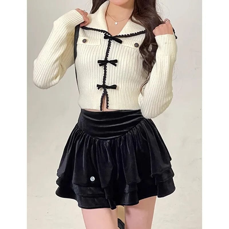 Free / White 2024 Spring New arrival Ladies crew neck bow jumper long sleeve  sweater shirt women sweater jumper