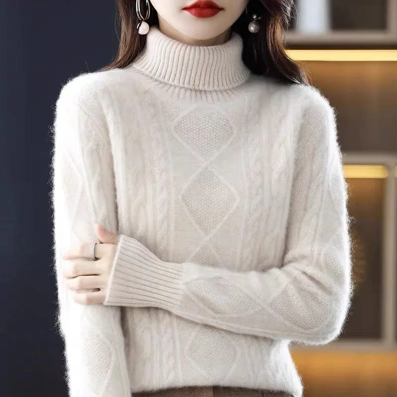 Free / White 2024 Spring new arrival Ladies turtleneck long sleeve comfortable cable knit women sweater pullover