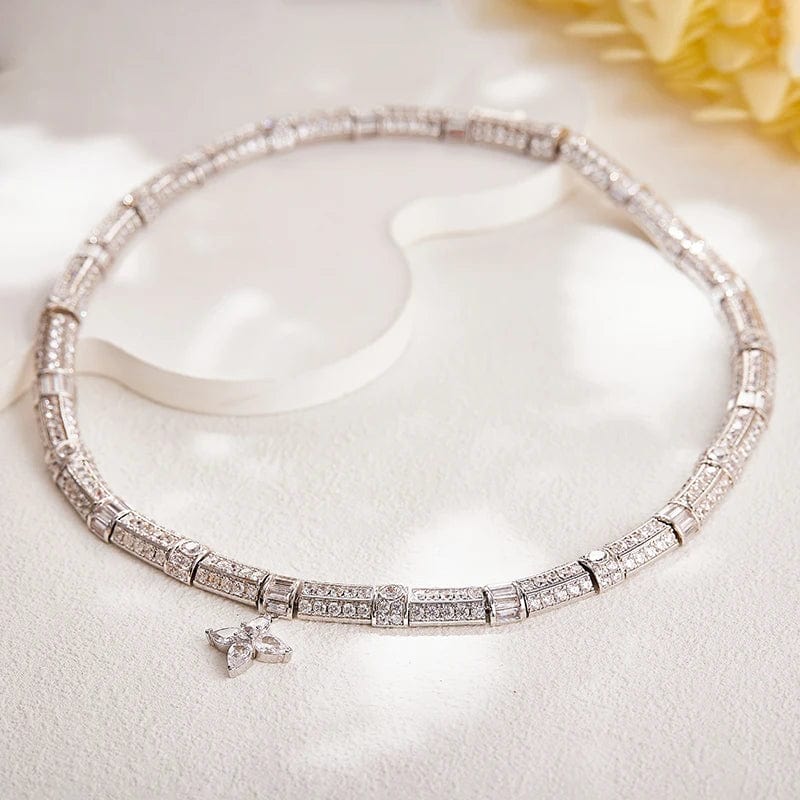 Geometry / 15.4inches / Platinum collar Noble and charming sparkling zircon 18k gold-plated collar, bride's dress, engagement banquet, women's sweater collar jewelry