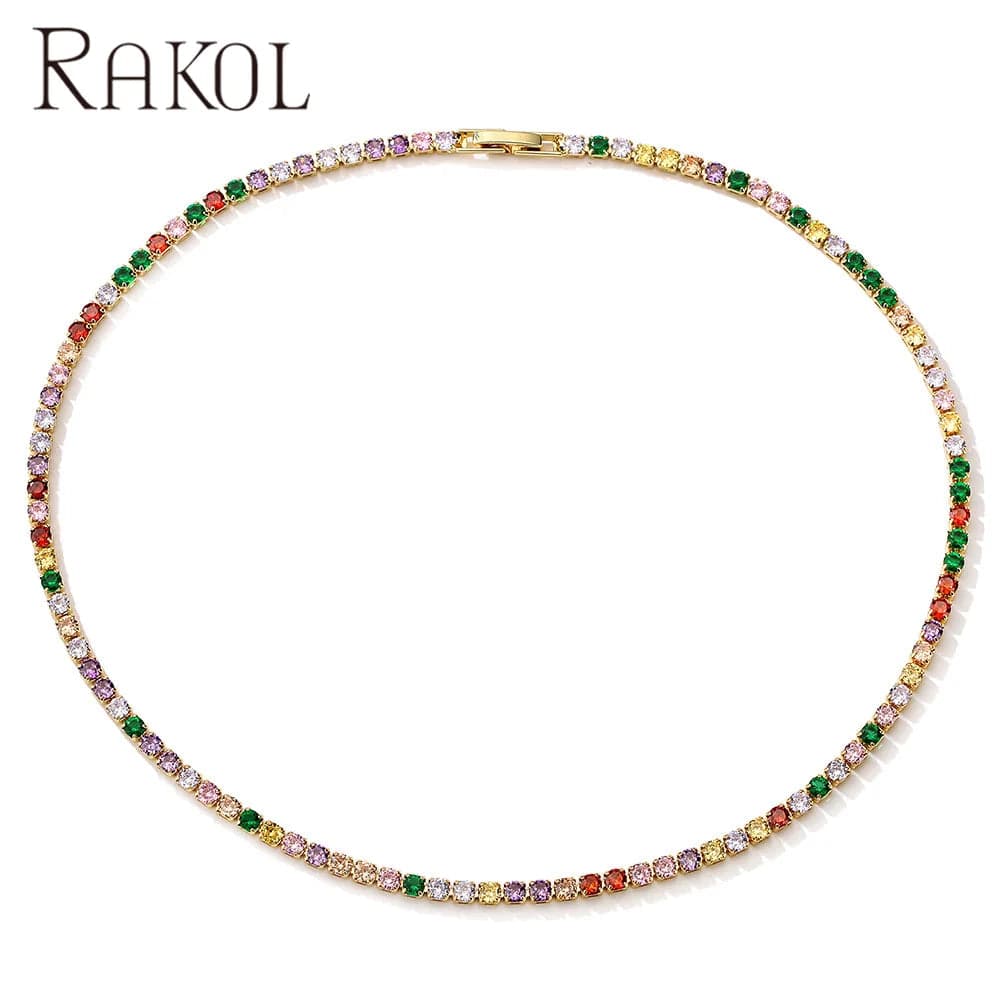 Gold Colorful Stone RAKOL NP5087N 2022 New Fashion Jewelry Necklaces Colorful Natural Stone Chain Necklaces Jewelry Personalized Custom Necklaces