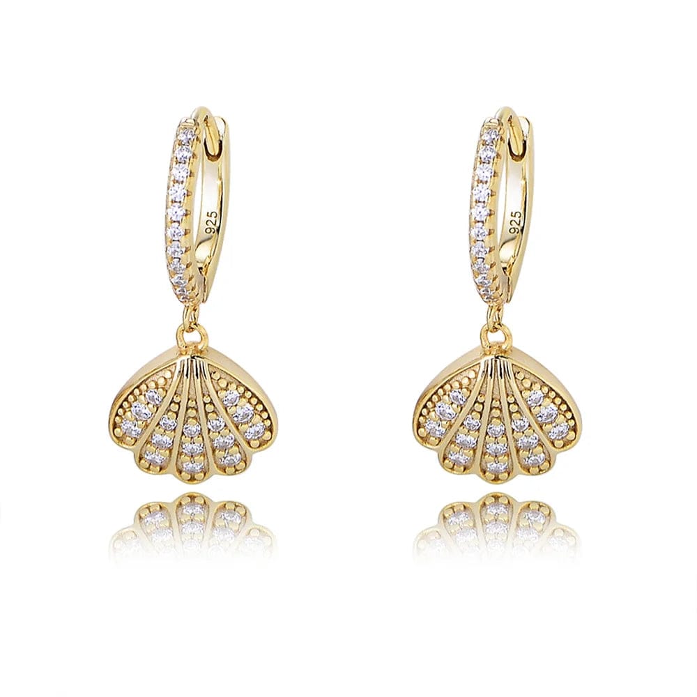 Gold fashion cute Mini  Seashells jewelry psj 925 Sterling silver 14k gold plated bling Cubic Zircon Huggies Earrings for kids girls