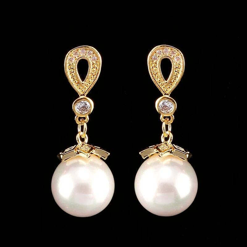 Gold RAKOL EP674   wholesale  women long  drop  earrings  18K gold zircon crystal  pearl  earrings wedding jewelry