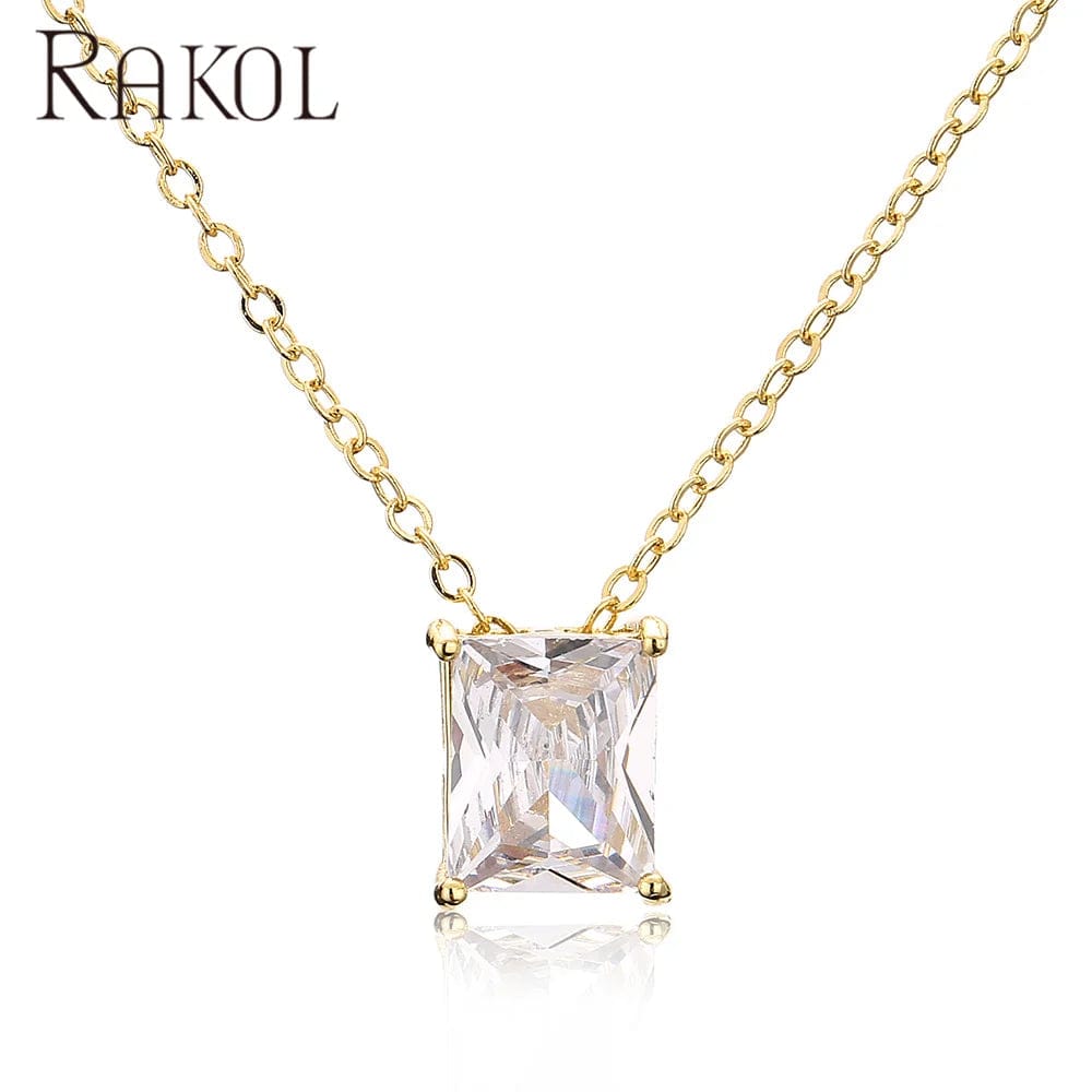 Gold RAKOL NP5090 New Designer Fashion Jewelry Necklaces Women 18 K Gold Plated Chain Personalized Necklaces Square Crystal Necklaces