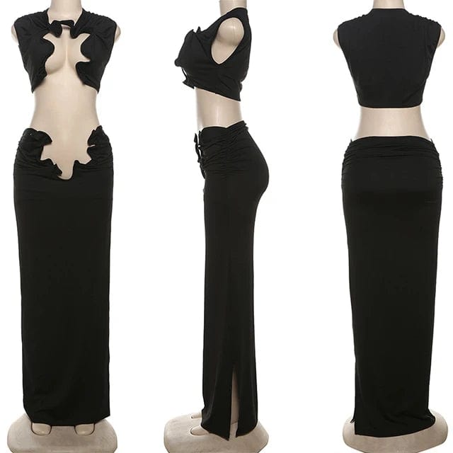 GX8999 Fashion 2024 Clothing Boutique Sexy Lady Street Wear Sleeveless Unique Cropped Top and Split Long Dress 2 Piece Set Women