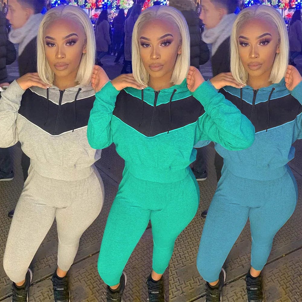 Jogging Sweat Suits Pullover Hooded Sweatshirt And Sweatpants Set Two Piece Outfit With Zipper