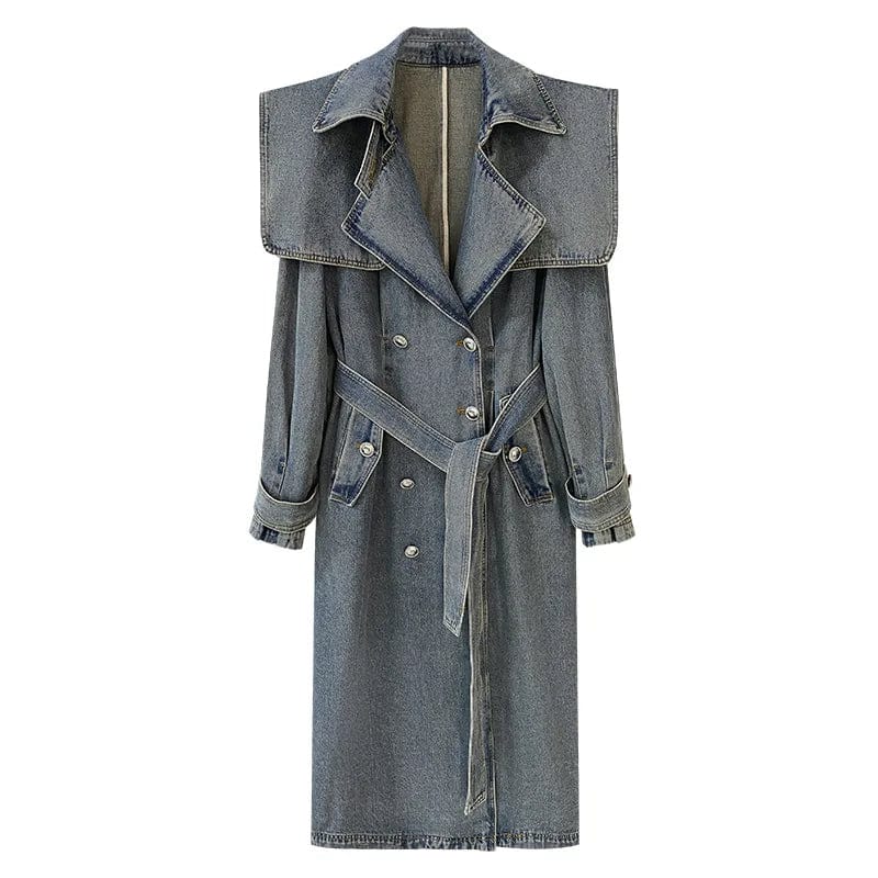 L / Blue New Unique Vintage Luxury Casual Streetwear Fashion Fall Winter Clothing Long Jean Denim Jacket Trench Ladies Women Jean Coats