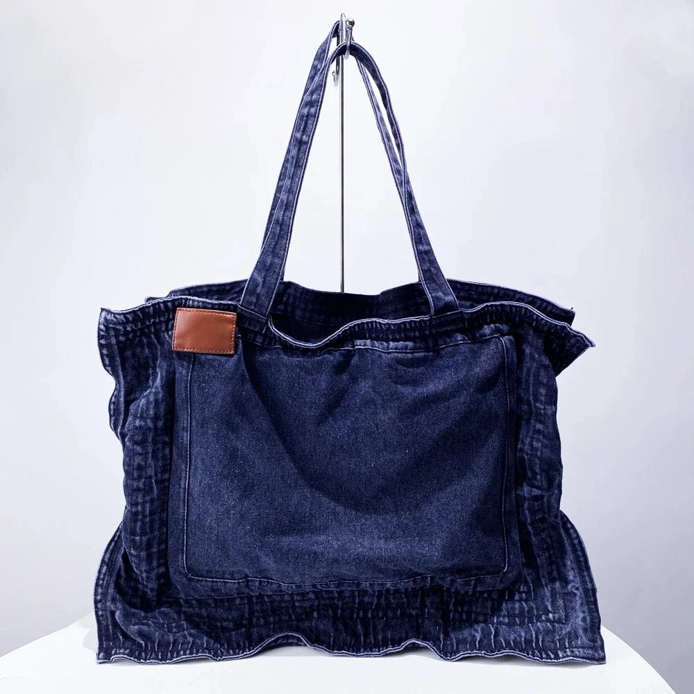 Large Capacity Denim Tote Bags For Womens Luxury Designer Handbag Purses 2024 New In Ruffle Moto & Biker Cloth Underarm Shoulder