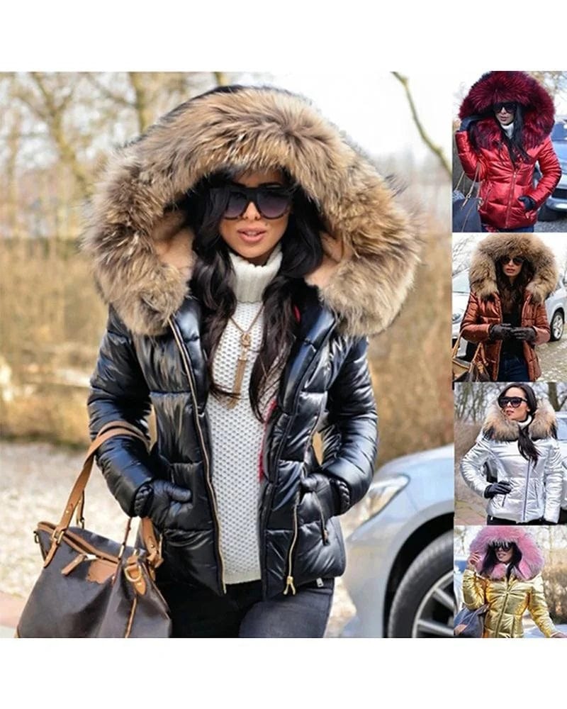 Liu Ming Winter Women Clothing Fashion Hood Faux Fur Collar Outwear Parkas Ladies Down Jacket Plus Size Coat