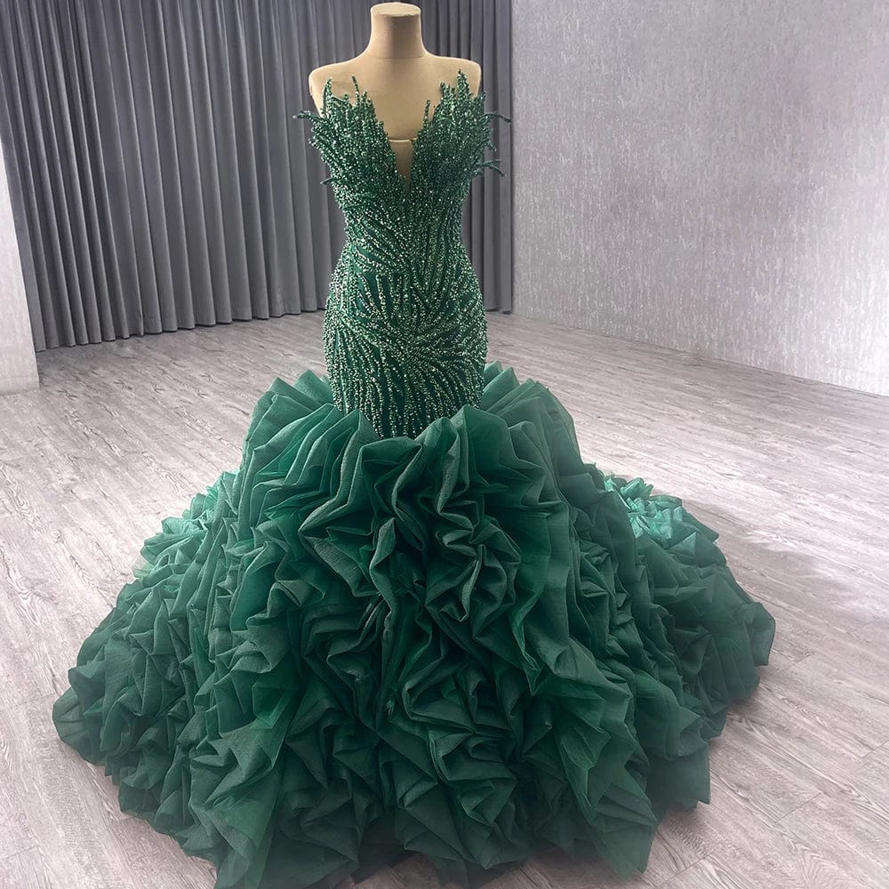 Luxury Glittery Prom Dresses Elegant 2024 Black Girls Women Green Rhinestone Mermaid Long Prom Evening Dress Ball Gown RSM231040