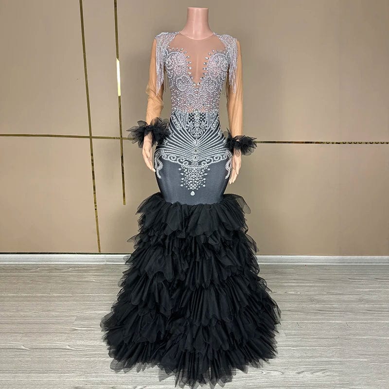 M / Black Novance Y3654-B Clothing Manufacturers 2024 Women Clothing Fashion High Quality Prom Gowns Luxury Rhinestone Bling Wedding Dress