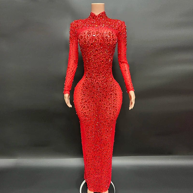 M / Red 2 NOVANCE Y2222-M women dress dropshipping 2024 prom dresses elegant long bodycon dress sexy rhinestone for party