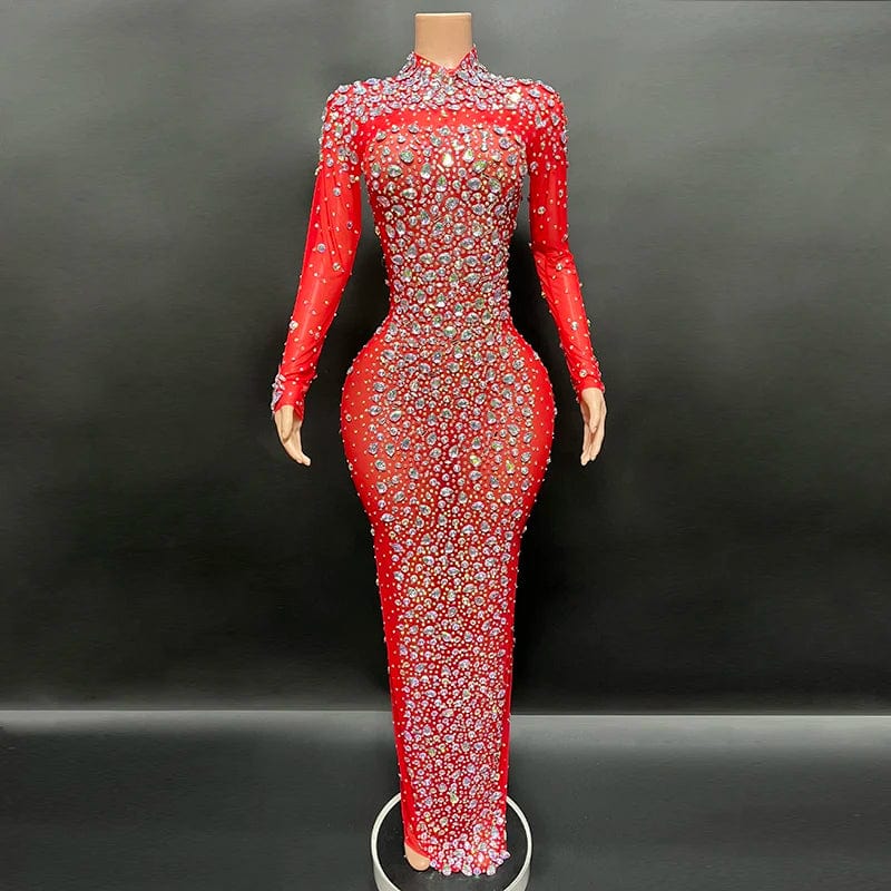 M / Red 3 NOVANCE Y2222-M women dress dropshipping 2024 prom dresses elegant long bodycon dress sexy rhinestone for party