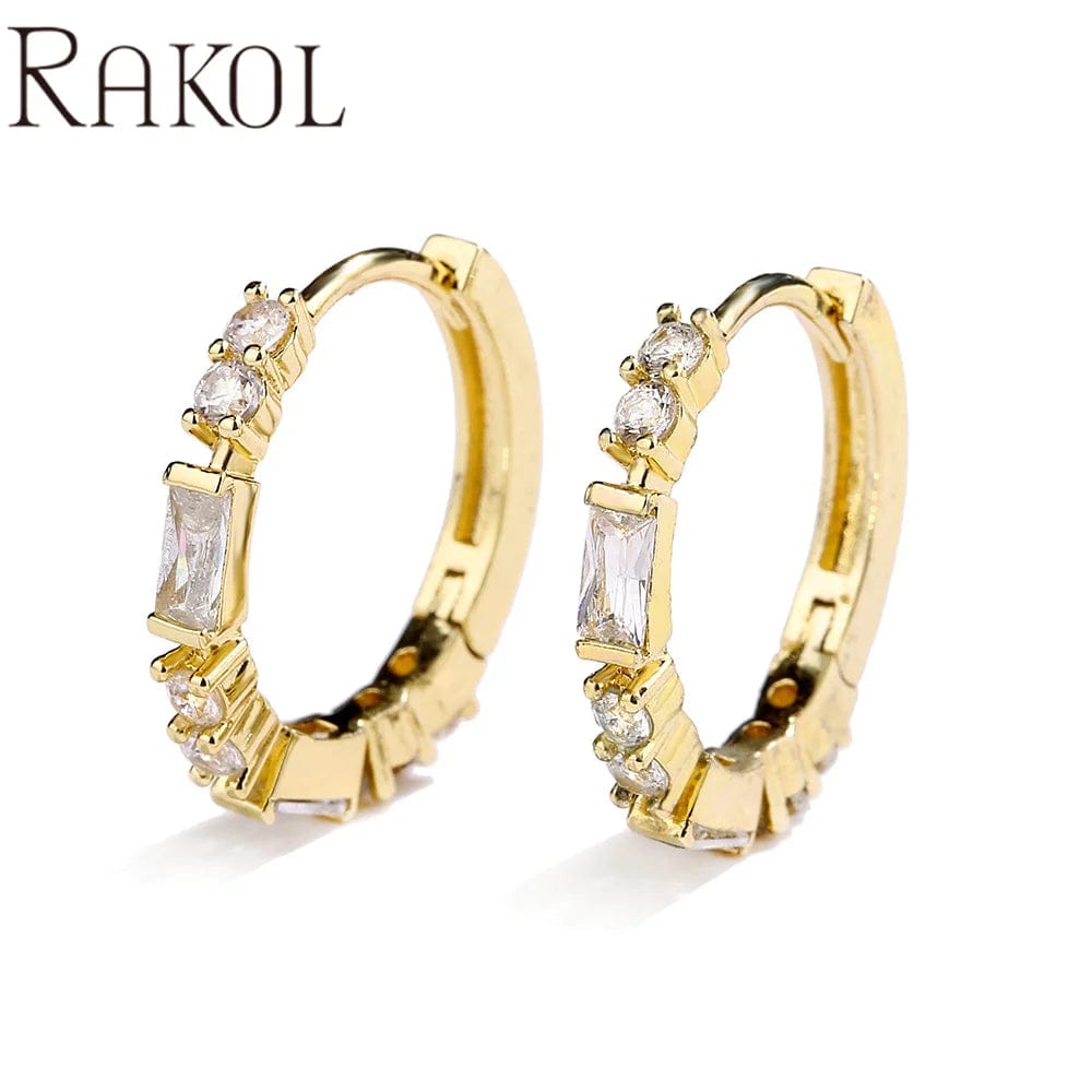 MEDIUM / EP2836- gold RAKOL EP2916-M Ladies' new fashion shining crystal CC custom gold plated stainless steel hoop earrings