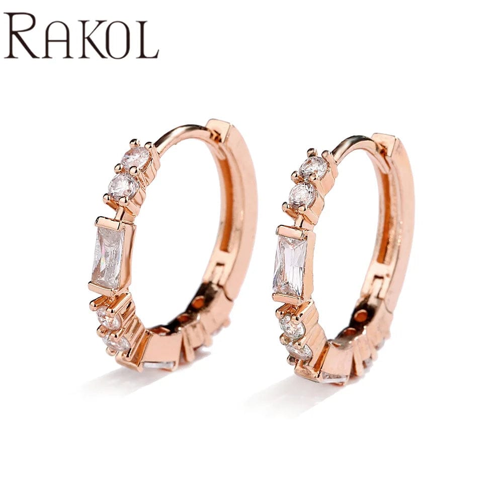 MEDIUM / EP2836-Rose gold RAKOL EP2916-M Ladies' new fashion shining crystal CC custom gold plated stainless steel hoop earrings