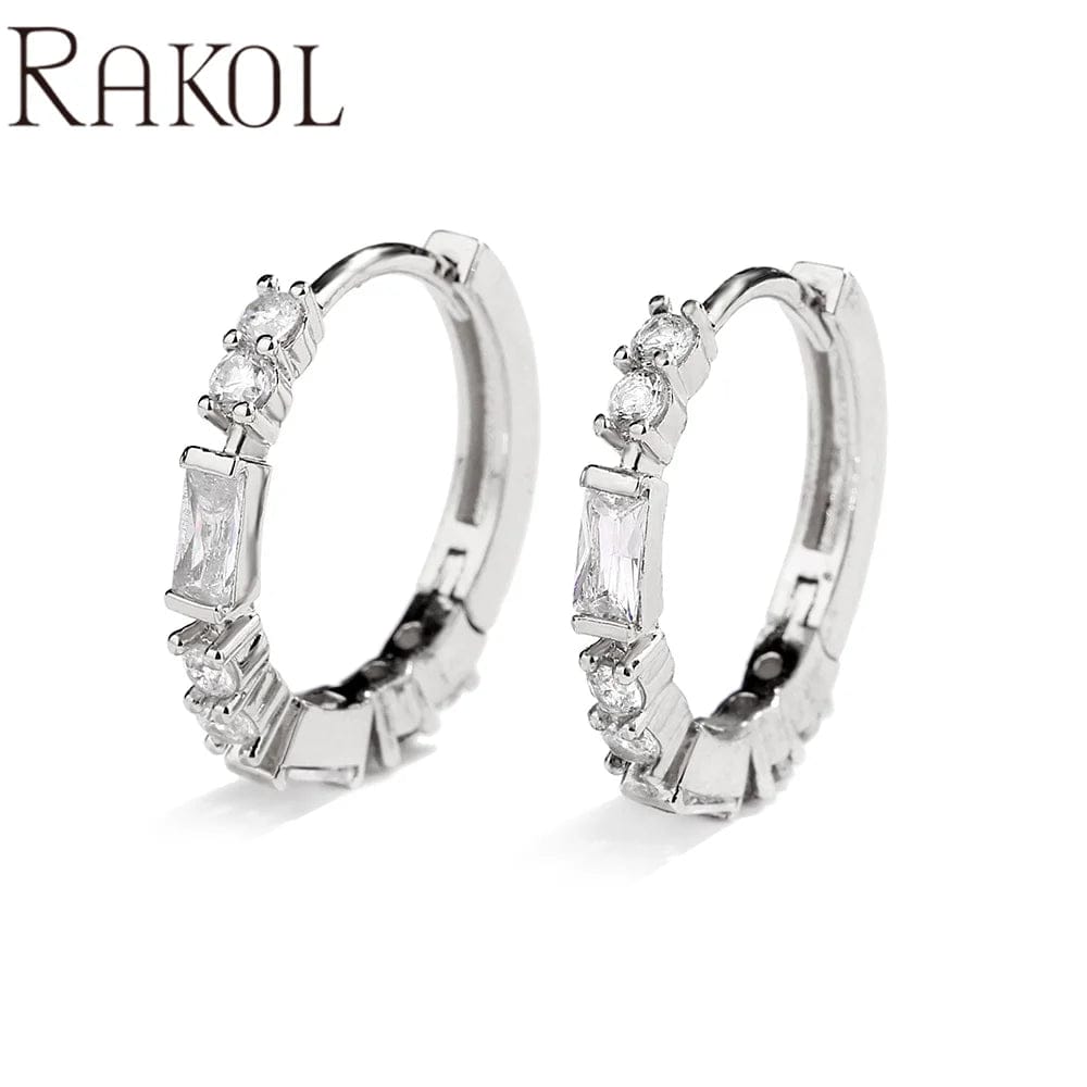 MEDIUM / EP2836-silver RAKOL EP2916-M Ladies' new fashion shining crystal CC custom gold plated stainless steel hoop earrings