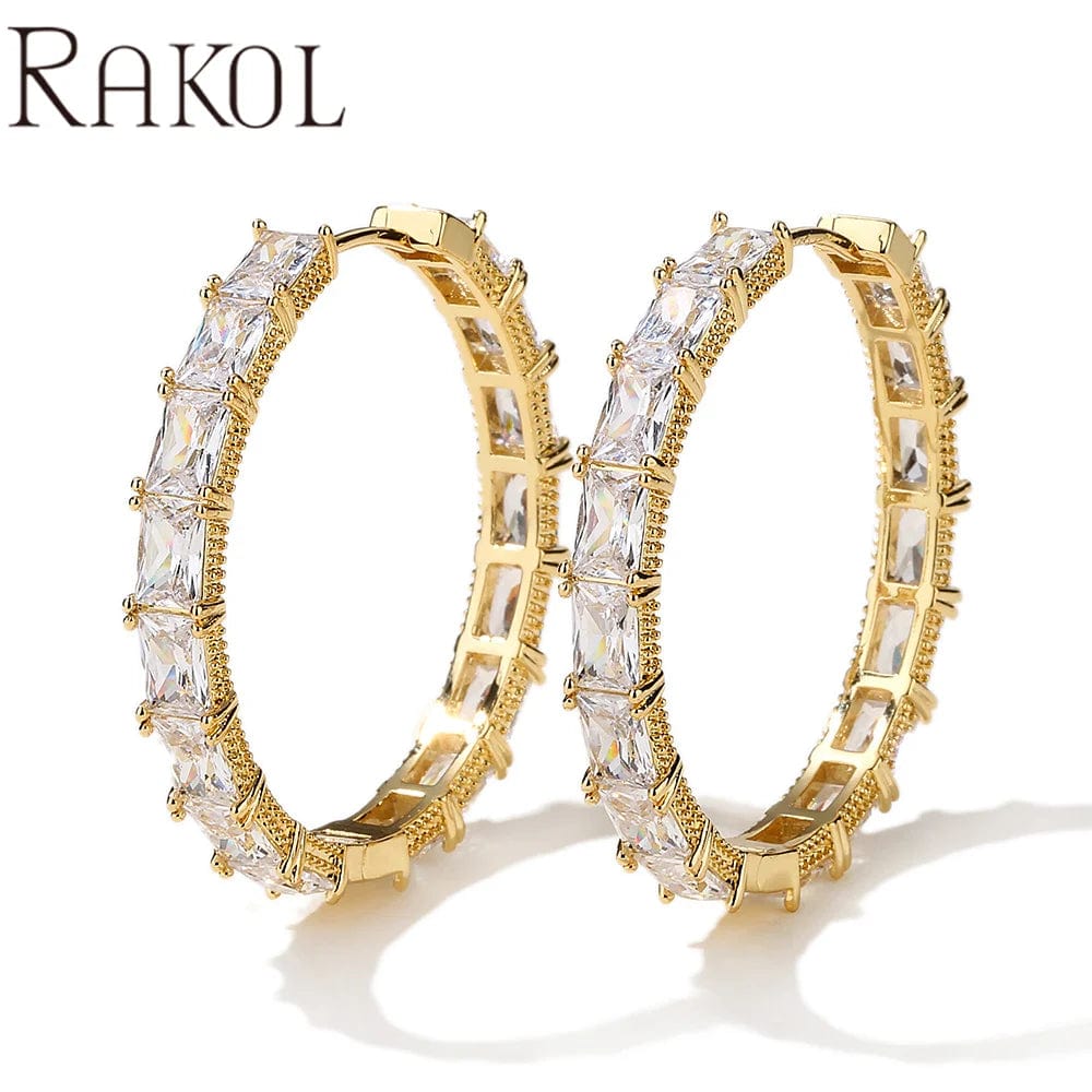 MEDIUM / EP2950 - gold RAKOL EP2916-M Ladies' new fashion shining crystal CC custom gold plated stainless steel hoop earrings