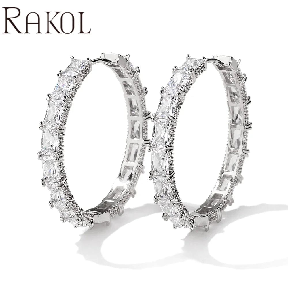 MEDIUM / EP2950-silver RAKOL EP2916-M Ladies' new fashion shining crystal CC custom gold plated stainless steel hoop earrings