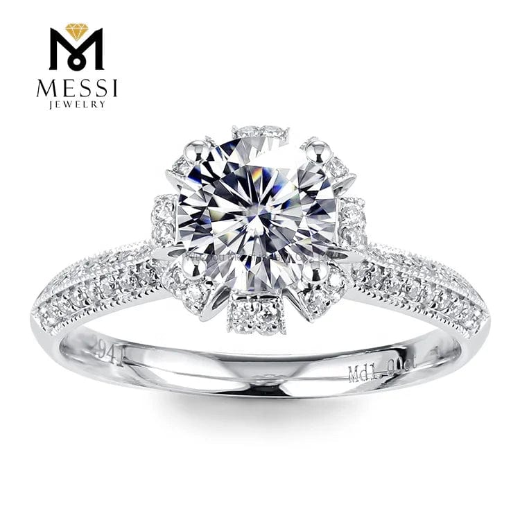 Messi Jewelry flower shape moissanite woman ring in 14k 18k gold jewelry factory price jewelry for wedding ring