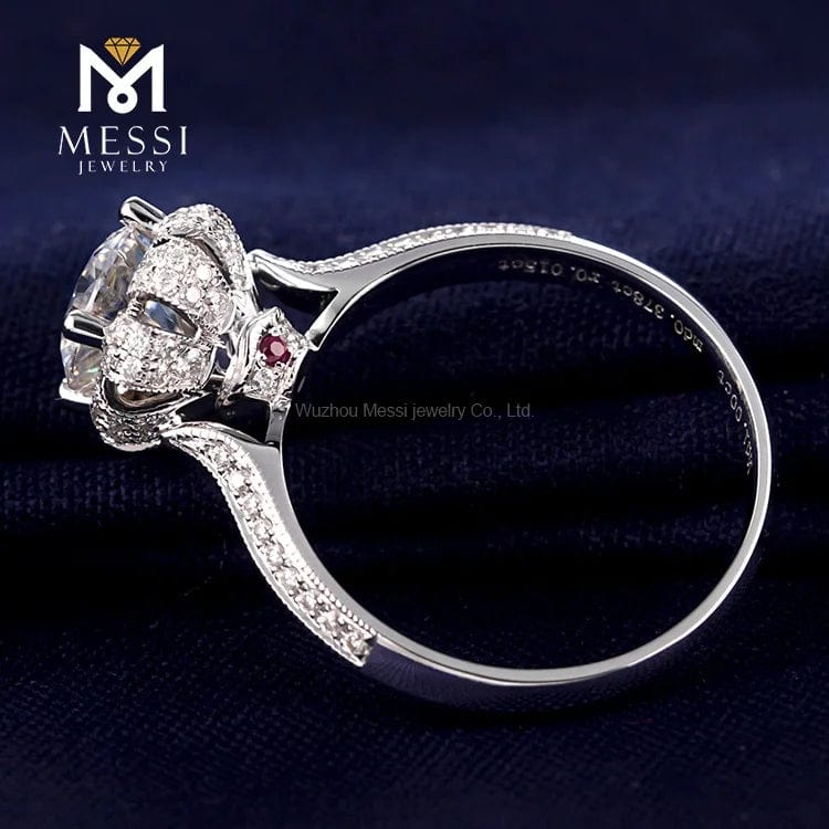 Messi Jewelry flower shape moissanite woman ring in 14k 18k gold jewelry factory price jewelry for wedding ring