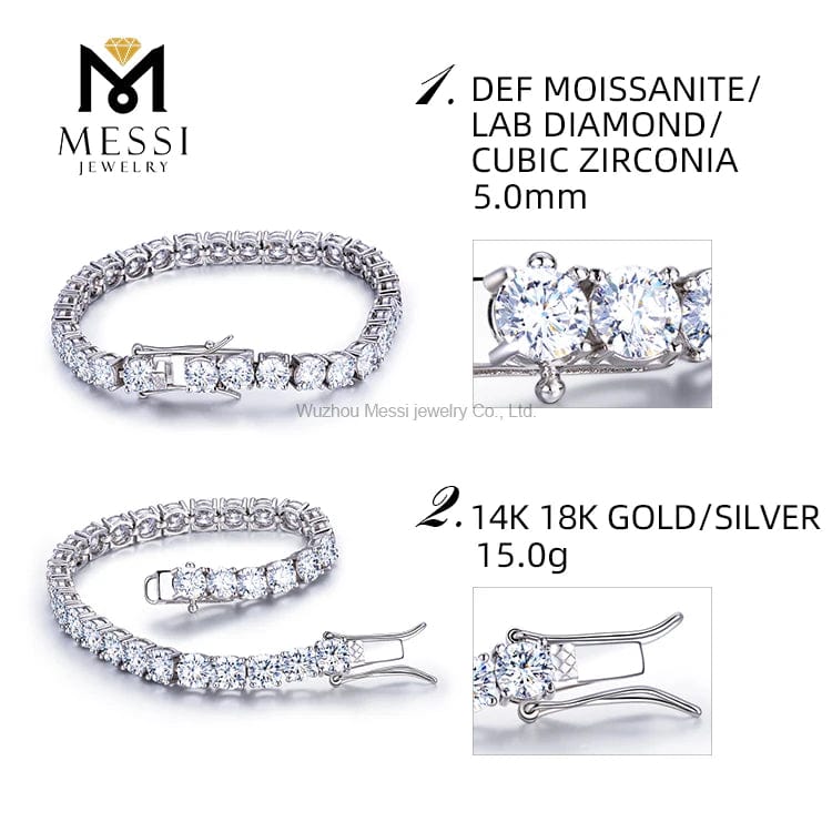 Messi jewelry hot sale women diamond 5 mm DEF color customizable  moissanite tennis bracelet