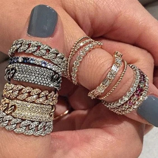 Miami cuban link chain ring iced out cz bling moving chain design hiphop Rock Women finger jewelry