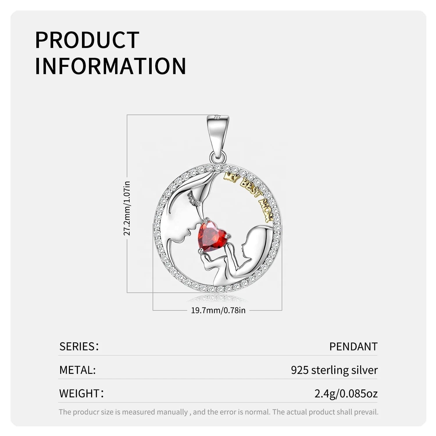 Mom & baby Pendant Necklace Authentic 925 Sterling Silver Round shape Necklaces jewelry Twelve Birthstones CZ for Women Jewelry