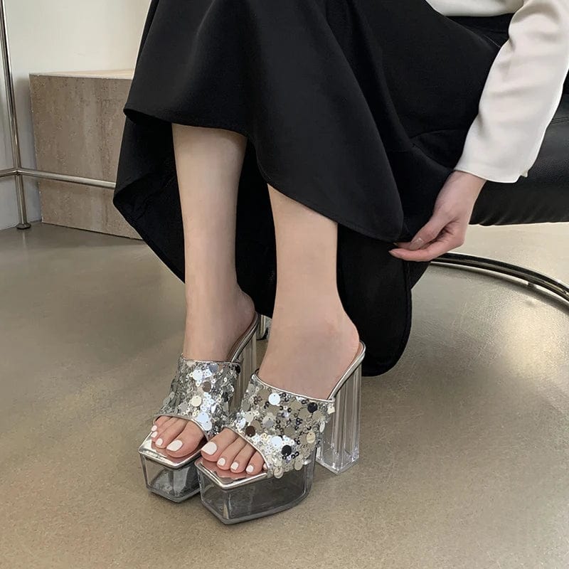 New Chinese style sandals with high heels, Crystal heel sequins, summer 2024