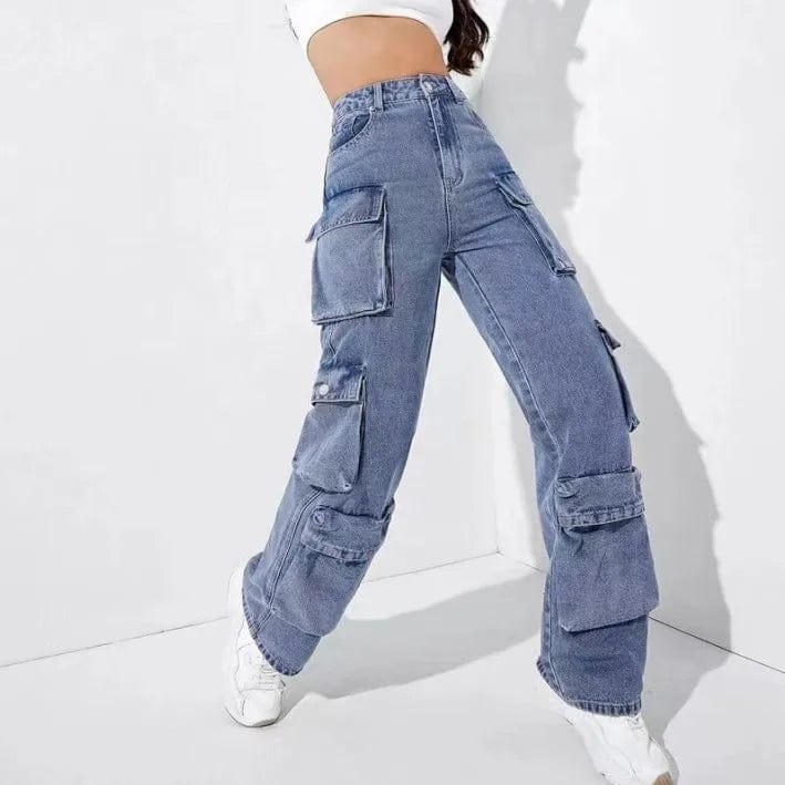 New Hot Products High Quality Blue Street Fashion Straight Jeans Multi-pocket Y2K Cargo Pants 2024