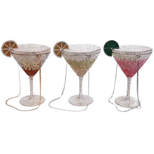 New Luxury Diamond Encrusted Crystal Rhinestone Evening Cocktail Goblet Martini Glass Dinner Lady Purse Fashion Women Clutch Bag