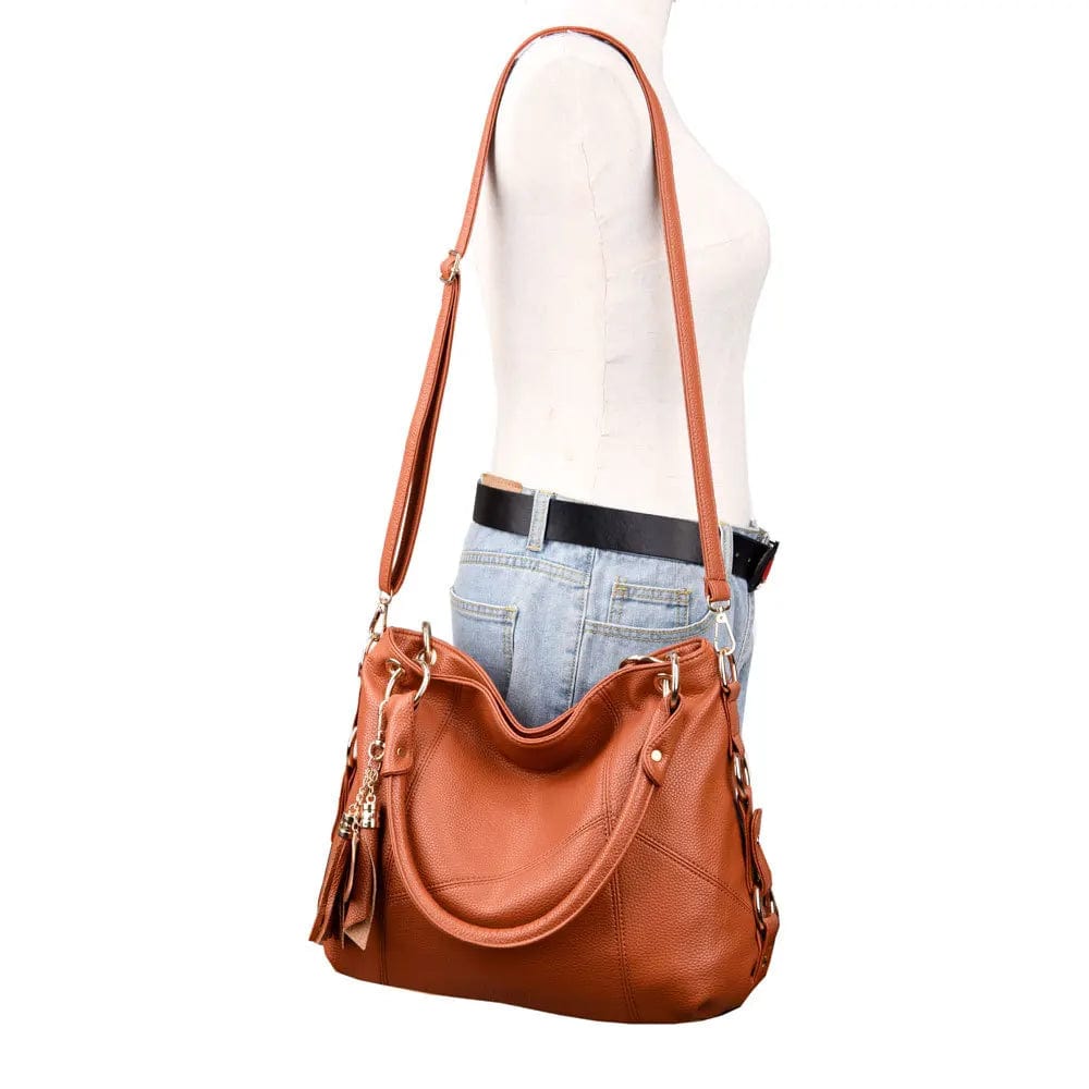 New retro mother fashion leather tassel wild stitching Korean version of large-capacity messenger bag handbag