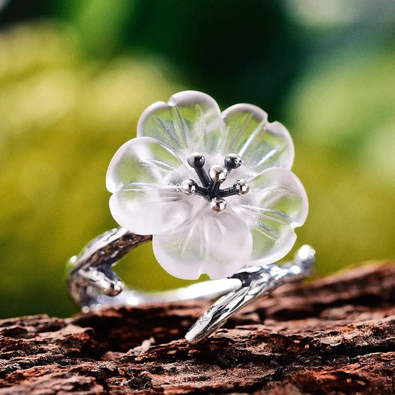 New Silver Flower in the Rain Ring crystal jewelry