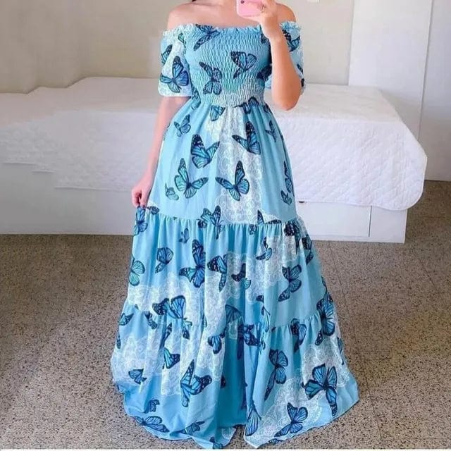 New Spring Summer Clothes Female Elegant Fashion Design Sense Off Shoulder Print Long Dress 2024