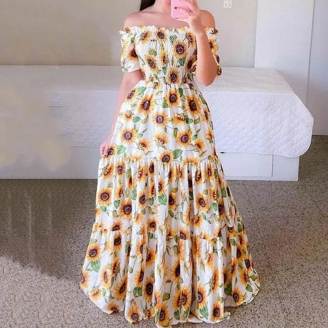 New Spring Summer Clothes Female Elegant Fashion Design Sense Off Shoulder Print Long Dress 2024